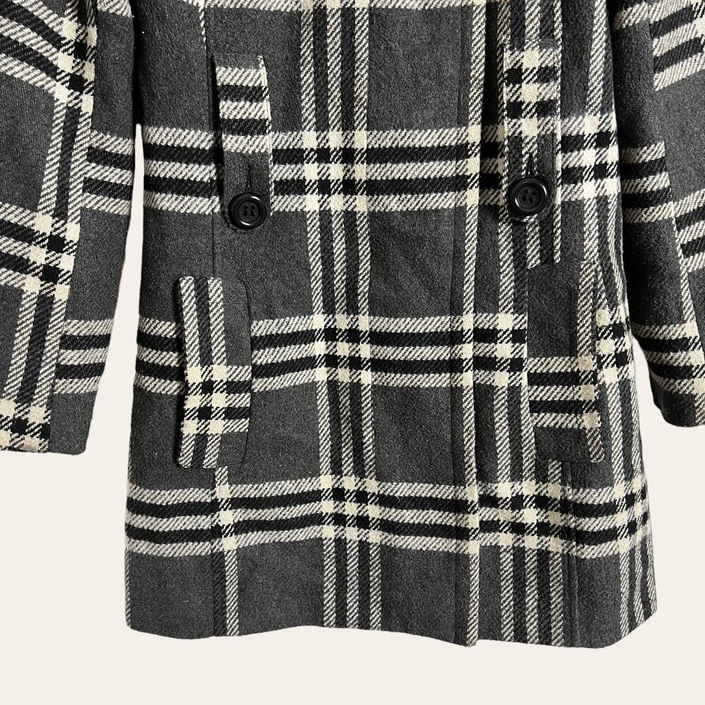 YOKI Collection Black Plaid A-Line Double Breasted Pea Coat Size M - Picture 4 of 8